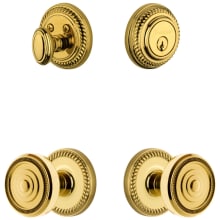 Newport Solid Brass Single Cylinder Keyed Entry Knobset and Deadbolt Combo Pack with Soleil Knob and 2-3/8" Backset
