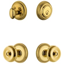 Newport Solid Brass Single Cylinder Keyed Entry Knobset and Deadbolt Combo Pack with Bouton Knob and 2-3/4" Backset