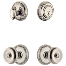 Newport Solid Brass Single Cylinder Keyed Entry Knobset and Deadbolt Combo Pack with Bouton Knob and 2-3/8" Backset