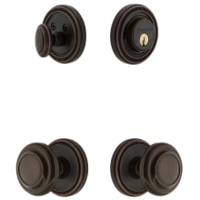 Soleil Solid Brass Single Cylinder Keyed Entry Knobset and Deadbolt Combo Pack with Circulaire Knob and 2-3/8" Backset