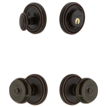 Soleil Solid Brass Single Cylinder Keyed Entry Knobset and Deadbolt Combo Pack with Bouton Knob and 2-3/4" Backset