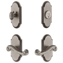 Arc Solid Brass Left Handed Single Cylinder Keyed Entry Leverset and Deadbolt Combo Pack with Newport Lever and 2-3/8" Backset
