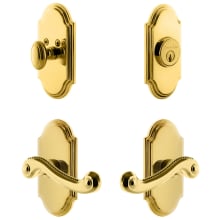 Arc Solid Brass Right Handed Single Cylinder Keyed Entry Leverset and Deadbolt Combo Pack with Newport Lever and 2-3/4" Backset