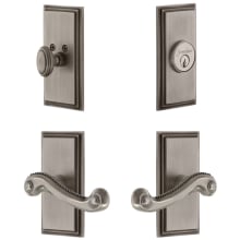 Carre Solid Brass Left Handed Single Cylinder Keyed Entry Leverset and Deadbolt Combo Pack with Newport Lever and 2-3/8" Backset