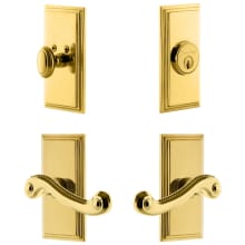 Carre Solid Brass Left Handed Single Cylinder Keyed Entry Leverset and Deadbolt Combo Pack with Newport Lever and 2-3/8" Backset