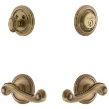 Circulaire Solid Brass Left Handed Single Cylinder Keyed Entry Leverset and Deadbolt Combo Pack with Newport Lever and 2-3/8" Backset