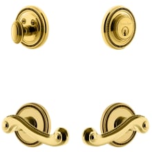 Soleil Solid Brass Right Handed Single Cylinder Keyed Entry Leverset and Deadbolt Combo Pack with Newport Lever and 2-3/4" Backset