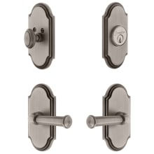 Arc Solid Brass Left Handed Single Cylinder Keyed Entry Leverset and Deadbolt Combo Pack with Georgetown Lever and 2-3/4" Backset