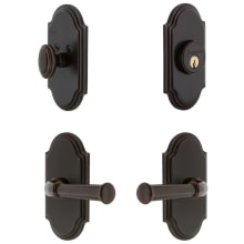 Arc Solid Brass Left Handed Single Cylinder Keyed Entry Leverset and Deadbolt Combo Pack with Georgetown Lever and 2-3/4" Backset