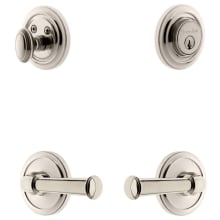 Circulaire Solid Brass Left Handed Single Cylinder Keyed Entry Leverset and Deadbolt Combo Pack with Georgetown Lever and 2-3/4" Backset