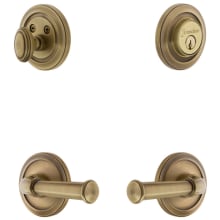 Circulaire Solid Brass Left Handed Single Cylinder Keyed Entry Leverset and Deadbolt Combo Pack with Georgetown Lever and 2-3/8" Backset