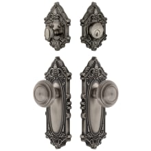 Grande Victorian Solid Brass Single Cylinder Keyed Entry Knobset and Deadbolt Combo Pack with Circulaire Knob and 2-3/8" Backset