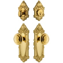 Grande Victorian Solid Brass Single Cylinder Keyed Entry Knobset and Deadbolt Combo Pack with Circulaire Knob and 2-3/4" Backset
