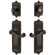 Windsor Solid Brass Right Handed Single Cylinder Keyed Entry Leverset and Deadbolt Combo Pack with Newport Lever and 2-3/8" Backset