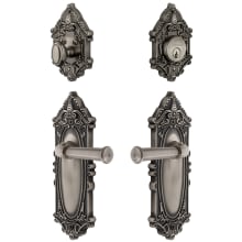 Grande Victorian Solid Brass Right Handed Single Cylinder Keyed Entry Leverset and Deadbolt Combo Pack with Georgetown Lever and 2-3/4" Backset