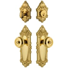 Grande Victorian Solid Brass Single Cylinder Keyed Entry Knobset and Deadbolt Combo Pack with Bouton Knob and 2-3/8" Backset