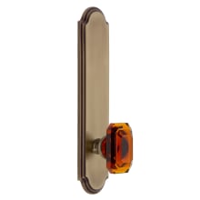 Arc Solid Brass Tall Plate Rose Right Handed Privacy Door Knob Set with Baguette Amber Crystal Knob and 2-3/4" Backset