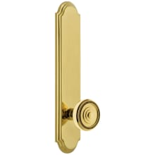 Arc Solid Brass Tall Plate Rose Right Handed Privacy Door Knob Set with Soleil Knob and 2-3/4" Backset