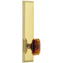 Carre Solid Brass Tall Plate Rose Left Handed Privacy Door Knob Set with Baguette Amber Crystal Knob and 2-3/4" Backset