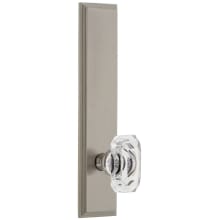 Carre Solid Brass Tall Plate Rose Left Handed Privacy Door Knob Set with Baguette Clear Crystal Knob and 2-3/8" Backset