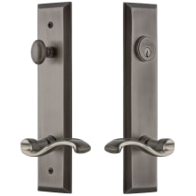 Fifth Avenue Solid Brass Tall Plate Single Cylinder Keyed Entry Set with Portofino Lever and 2-3/8" Backset