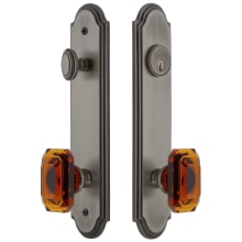 Arc Solid Brass Tall Plate Single Cylinder Keyed Entry Set with Baguette Amber Crystal Knob and 2-3/4" Backset