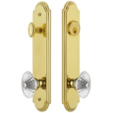 Arc Solid Brass Tall Plate Single Cylinder Keyed Entry Set with Burgundy Crystal Knob and 2-3/8" Backset