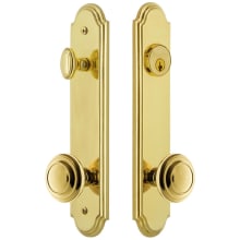 Arc Solid Brass Tall Plate Single Cylinder Keyed Entry Set with Circulaire Knob and 2-3/4" Backset
