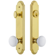 Arc Solid Brass Tall Plate Single Cylinder Keyed Entry Set with Hyde Park Knob and 2-3/8" Backset