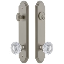 Arc Solid Brass Tall Plate Single Cylinder Keyed Entry Set with Versailles Crystal Knob and 2-3/4" Backset