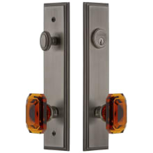Carre Solid Brass Tall Plate Single Cylinder Keyed Entry Set with Baguette Amber Crystal Knob and 2-3/4" Backset