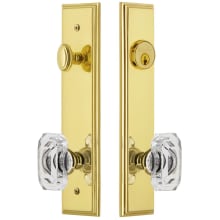 Carre Solid Brass Tall Plate Single Cylinder Keyed Entry Set with Baguette Clear Crystal Knob and 2-3/4" Backset