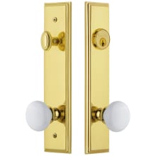 Carre Solid Brass Tall Plate Single Cylinder Keyed Entry Set with Hyde Park Knob and 2-3/8" Backset