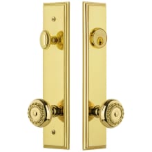 Carre Solid Brass Tall Plate Single Cylinder Keyed Entry Set with Parthenon Knob and 2-3/8" Backset