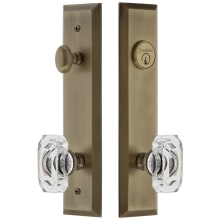 Fifth Avenue Solid Brass Tall Plate Single Cylinder Keyed Entry Set with Baguette Clear Crystal Knob and 2-3/8" Backset