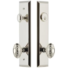 Fifth Avenue Solid Brass Tall Plate Single Cylinder Keyed Entry Set with Grande Victorian Knob and 2-3/8" Backset