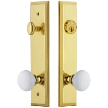 Fifth Avenue Solid Brass Tall Plate Single Cylinder Keyed Entry Set with Hyde Park Knob and 2-3/4" Backset
