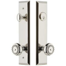 Fifth Avenue Solid Brass Tall Plate Single Cylinder Keyed Entry Set with Parthenon Knob and 2-3/4" Backset