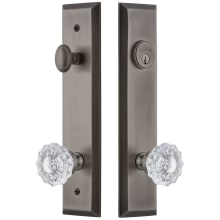 Fifth Avenue Solid Brass Tall Plate Single Cylinder Keyed Entry Set with Versailles Crystal Knob and 2-3/4" Backset