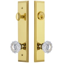 Fifth Avenue Solid Brass Tall Plate Single Cylinder Keyed Entry Set with Versailles Crystal Knob and 2-3/4" Backset