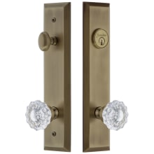 Fifth Avenue Solid Brass Tall Plate Single Cylinder Keyed Entry Set with Versailles Crystal Knob and 2-3/8" Backset
