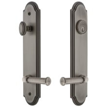 Arc Solid Brass Tall Plate Single Cylinder Keyed Entry Set with Georgetown Lever and 2-3/8" Backset