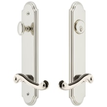 Arc Solid Brass Tall Plate Single Cylinder Keyed Entry Set with Newport Lever and 2-3/8" Backset