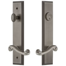 Carre Solid Brass Tall Plate Single Cylinder Keyed Entry Set with Newport Lever and 2-3/8" Backset