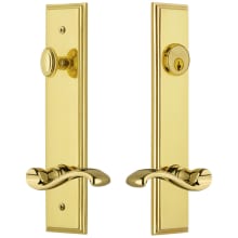 Carre Solid Brass Tall Plate Single Cylinder Keyed Entry Set with Portofino Lever and 2-3/4" Backset