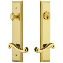 Fifth Avenue Solid Brass Tall Plate Single Cylinder Keyed Entry Set with Newport Lever and 2-3/4" Backset