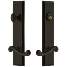 Fifth Avenue Solid Brass Tall Plate Single Cylinder Keyed Entry Set with Newport Lever and 2-3/8" Backset