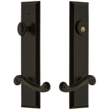 Fifth Avenue Solid Brass Tall Plate Single Cylinder Keyed Entry Set with Newport Lever and 2-3/4" Backset