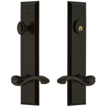 Fifth Avenue Solid Brass Tall Plate Single Cylinder Keyed Entry Set with Portofino Lever and 2-3/8" Backset