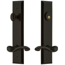 Fifth Avenue Solid Brass Tall Plate Single Cylinder Keyed Entry Set with Portofino Lever and 2-3/4" Backset